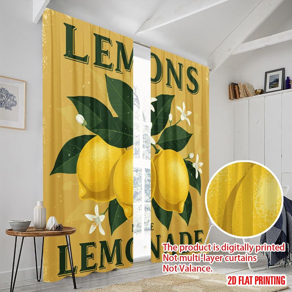 2pcs 2D flat printing Party Curtain Lemons Make Lemonade Fabric Without Electricity Festive Curtains Use for Living Room Outdoor
