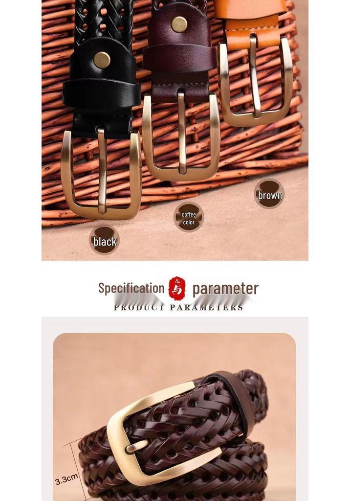Men's Artistic Retro Woven Leather Belt with Pin Buckle - Ethnic Style Mesh Design