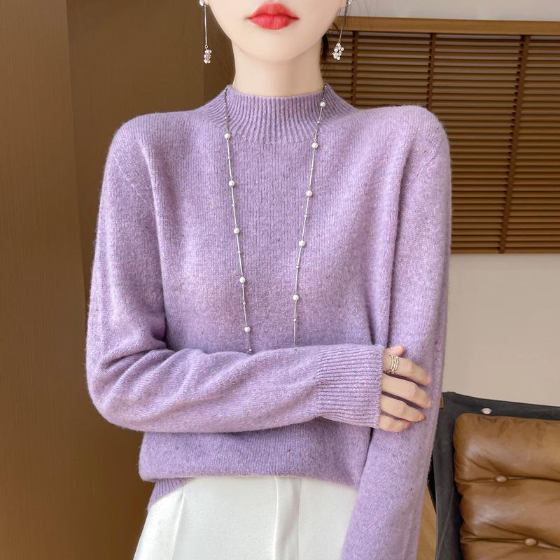 Elegant Advanced Style Seamless Half-High Women's Pullover Sweater in 100% Pure Wool
