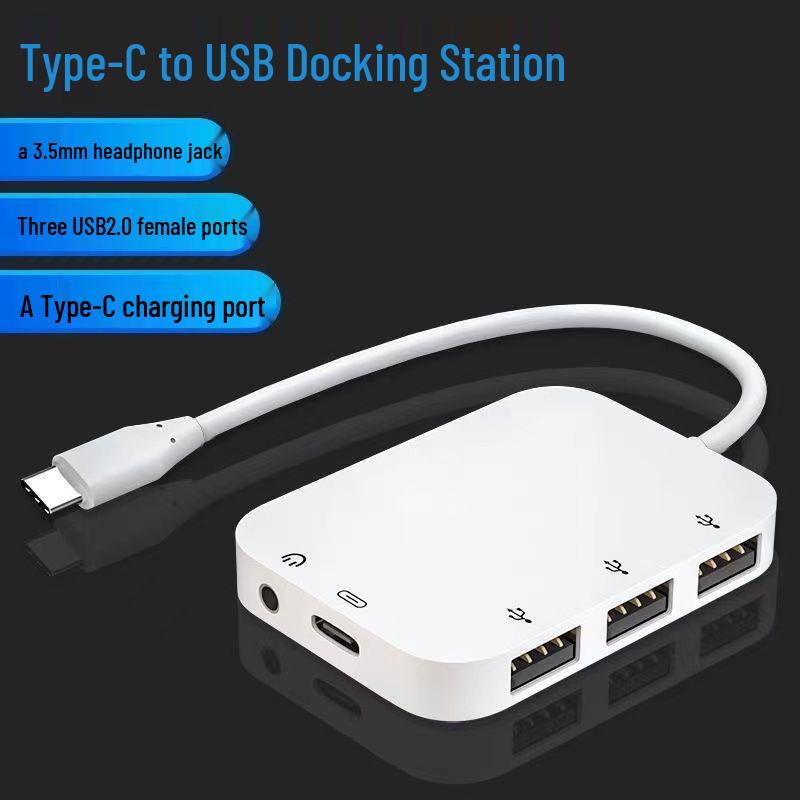 5-in-1 Multifunktionaler USB zu Type-C OTG Adapter mit Dockingstation, U-Disk-Unterstützung, Kopfhöreranschluss und Ladefunktion
