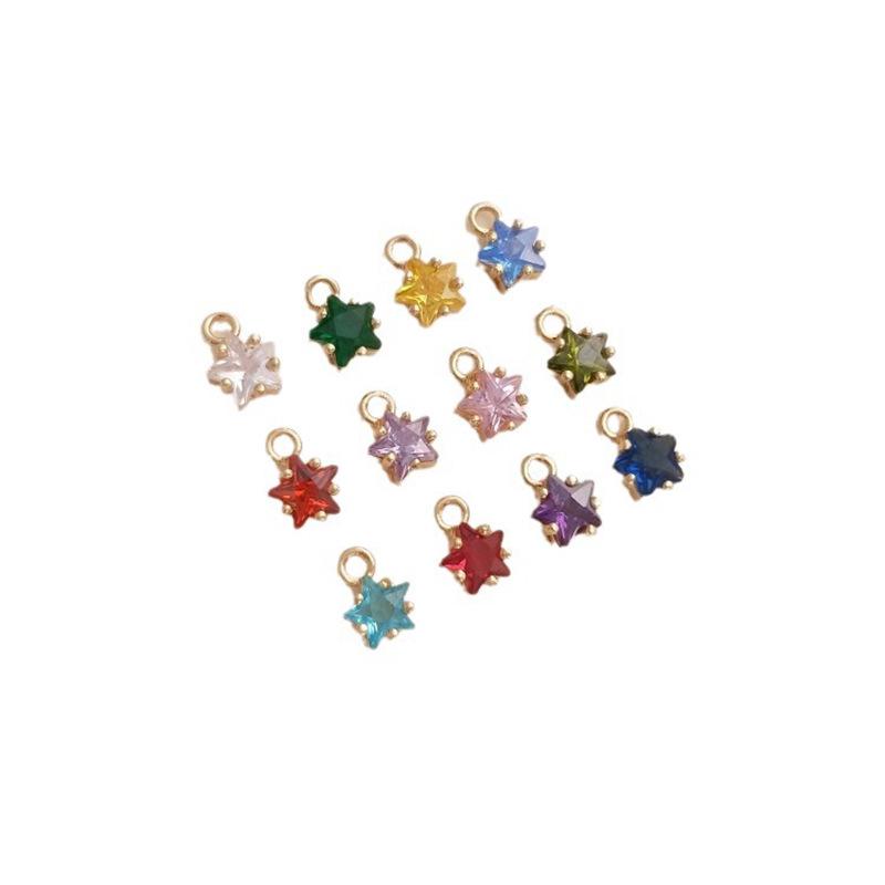 Colorful Pentagram Zircon Birthstone & Lucky Stone 14K Gold-Filled Pendant Charm with Long-Lasting Color.