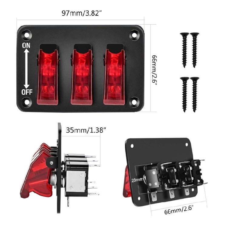3 Gang Rockers Toggle Switch Panel with 20A 12V 24V Lighted ON Off Switch Car