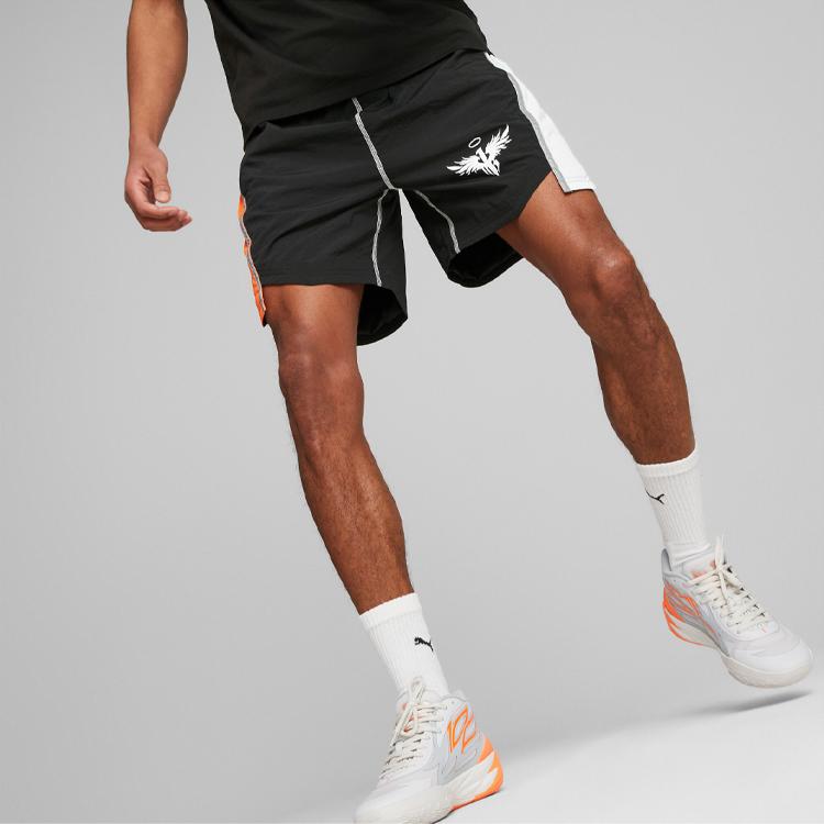 Puma Melo Blocked Shot Color-Blocked Logo Print Sports Basketball Shorts Men Shorts Black 621715-01