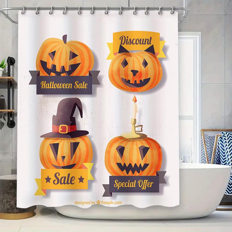 

Halloween Pumpkin Decor Shower Curtain Set 3D Printed Fabric Halloween Decoration Waterproof Bathroom Accessories! W60H190(CM)-1 Pcs