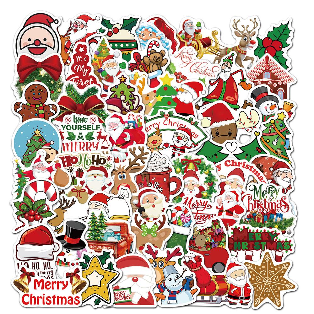Various 50 Cartoon Christmas Doodle Stickers Decorate Guitar Notebook Suitcase DIY