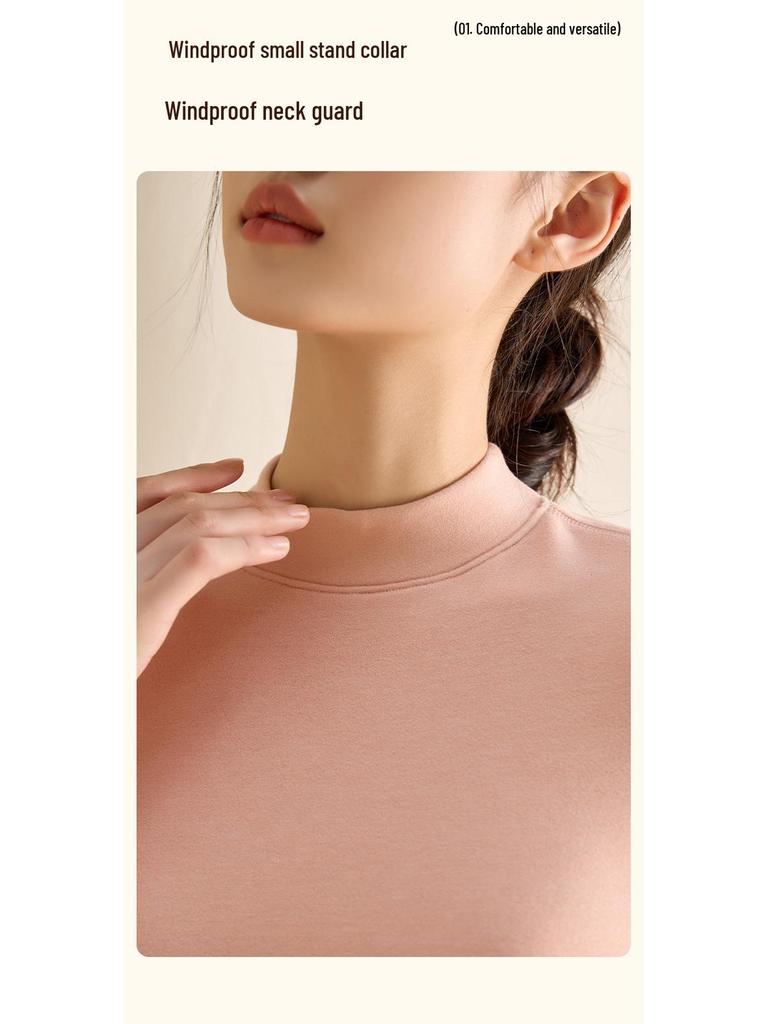 Women's Wool Silk Thermal Set: Warm Stand Collar Top & Trousers - Heat-Generating, Skin-Friendly Base Layer for Autumn/Winter.