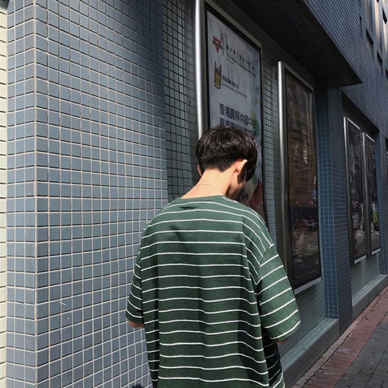 WTEMPO Brand Summer Men's Striped Short Sleeve Top Loose and Simple Fashion Short Sleeve T-shirt Youth Trend Round Neck Pullover Tops