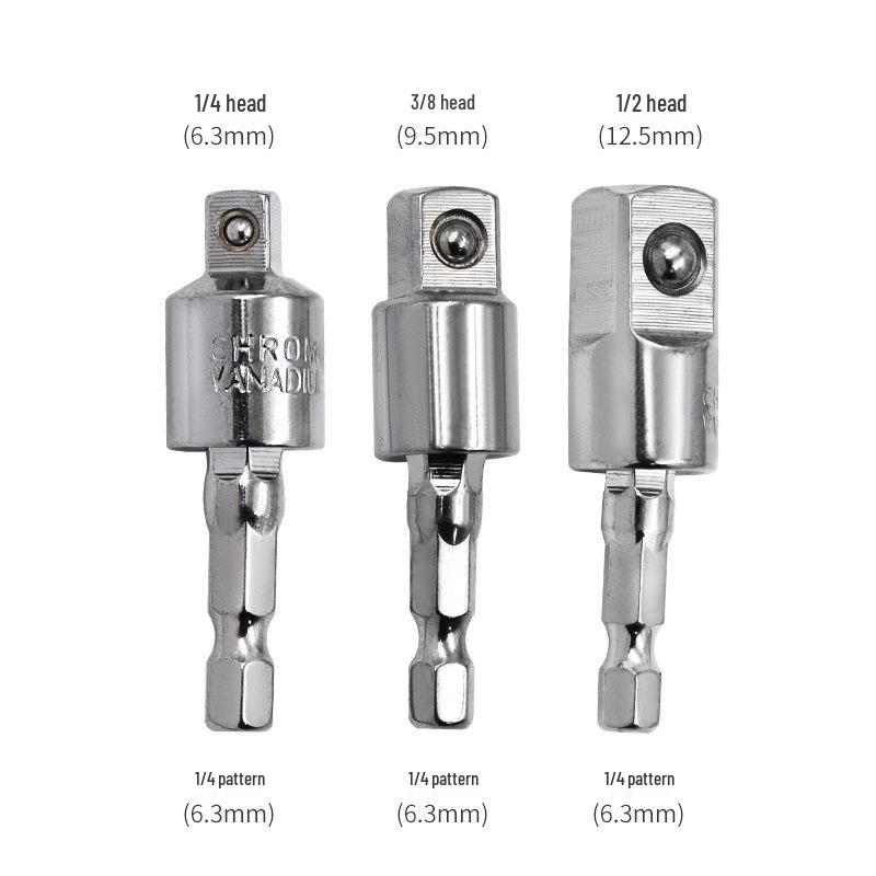 Pneumatic/Electric Wrench Socket Adapter Rod, 360° Rotating, Compatible with 1/4, 3/8, 1/2 Square Head Sockets