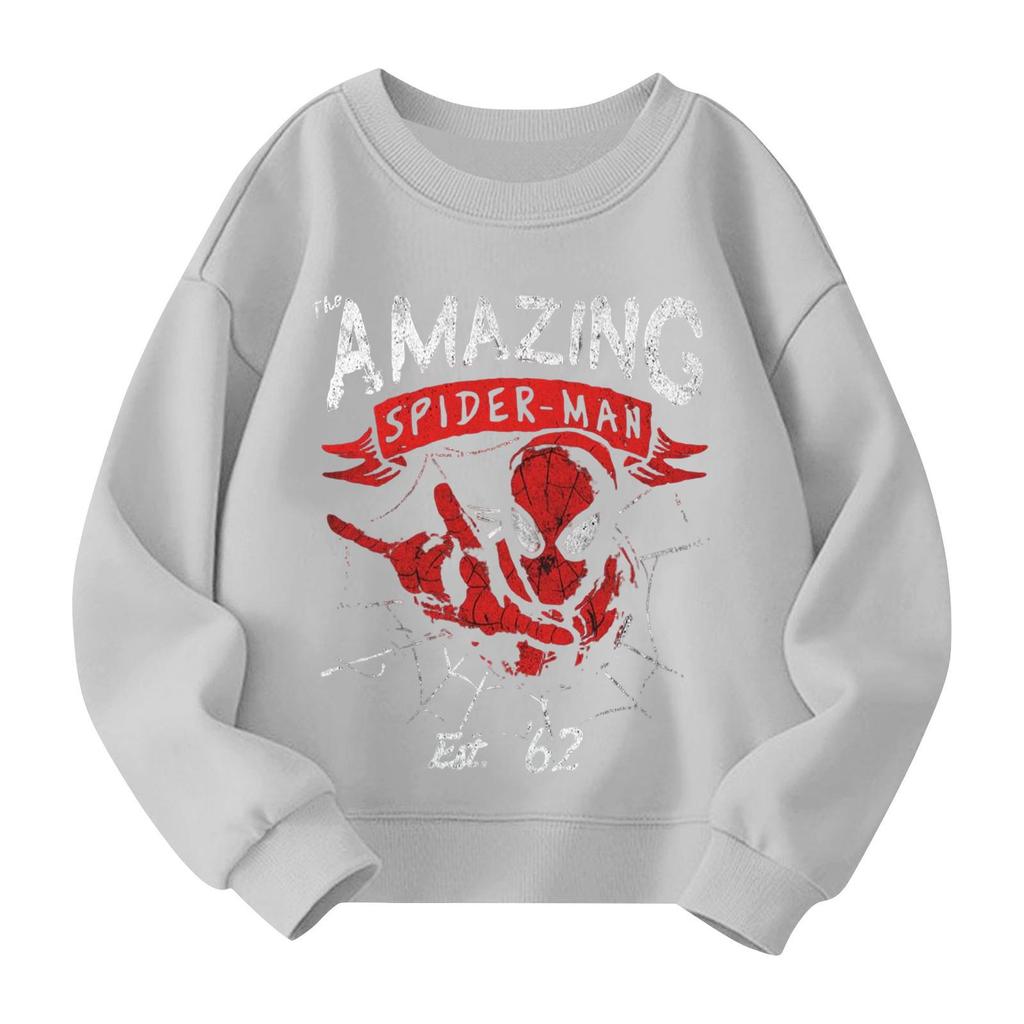 Boys and girls round neck plus velvet pullover printed top sweatshirt
