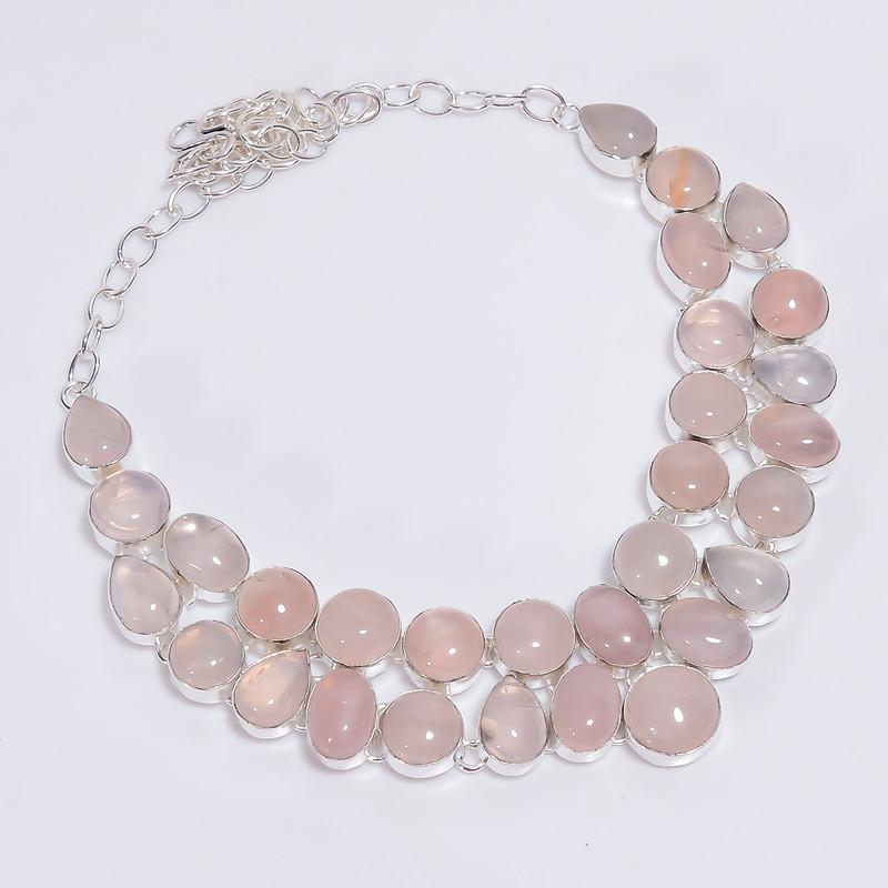 

Dazzling Top Grade Qualite 100% Natural Rose Quartz Ethnic Style Handmade Jewelry 925 Steling Silver Plated Necklace 17 WSJ-4783 срібний