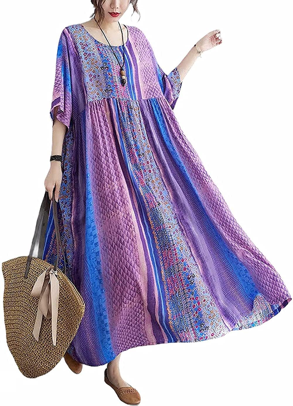 

Long Floral Plus Sizes Loose Short Easy to Wear One Size Fits N-O Dress, Print, Women s Fashion, Summer/Autumn, Figure-Flattering, Botanical,