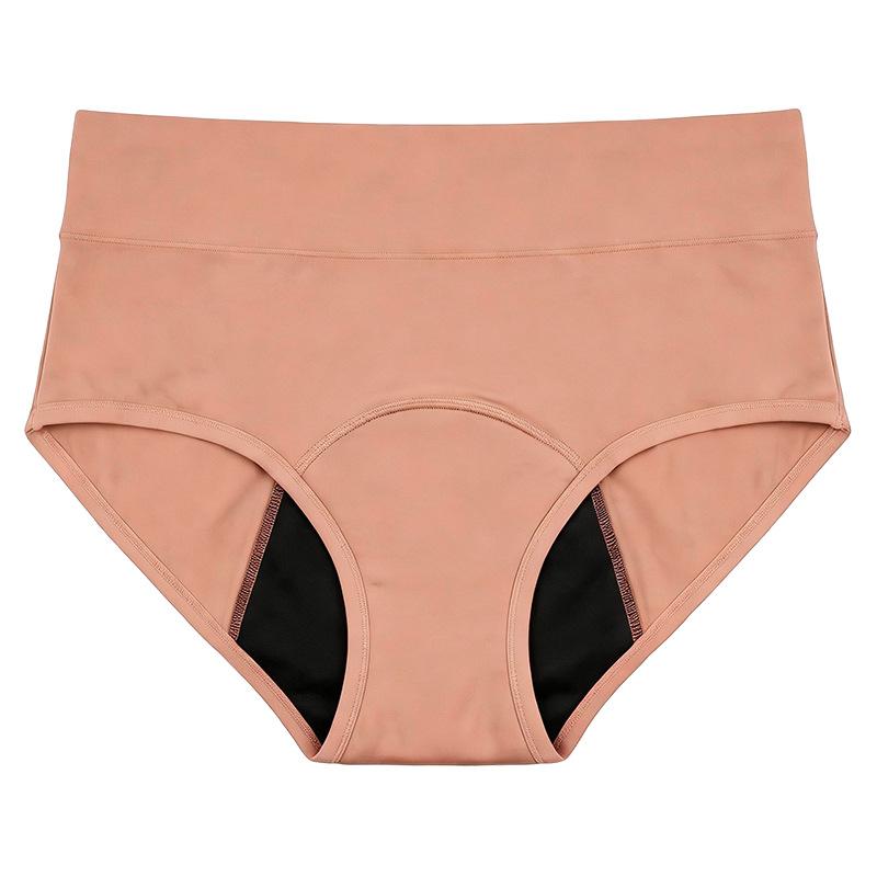 Calcinha Feminina Plus Size para Menstruação, Cor Sólida, Algodão Respirável, Cintura Alta, com Pregas