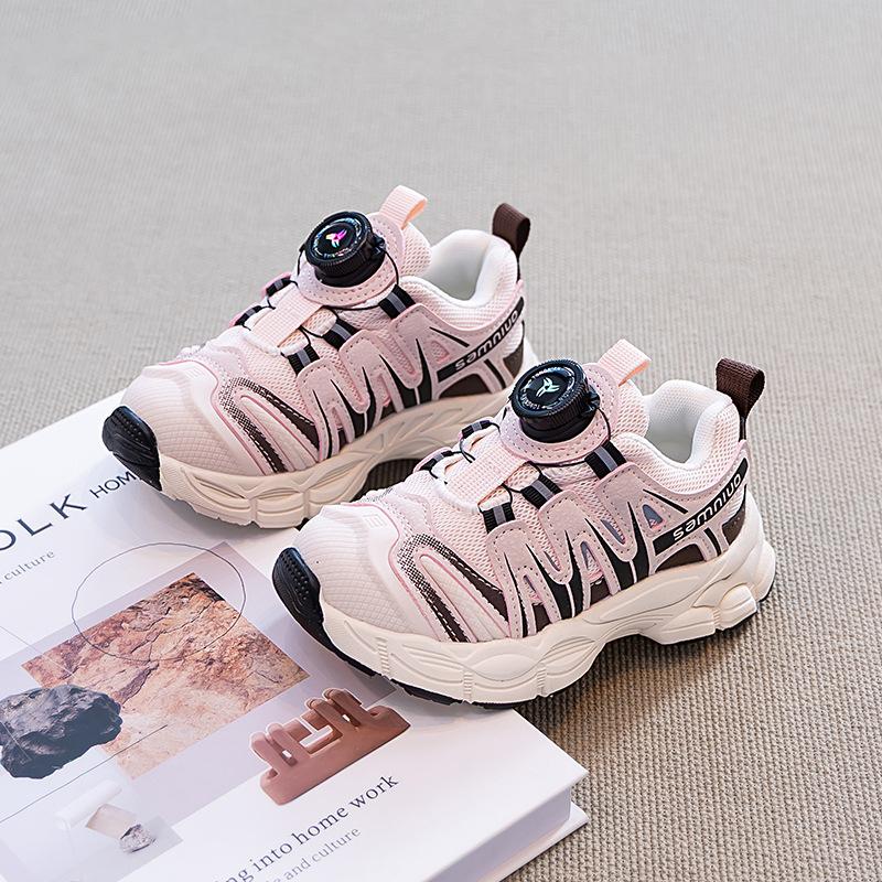 Pink Rotating Buckle Sneakers Girls New Autumn Children's Shoes Dad Shoes Boys Hiking Shoes Tide Brand