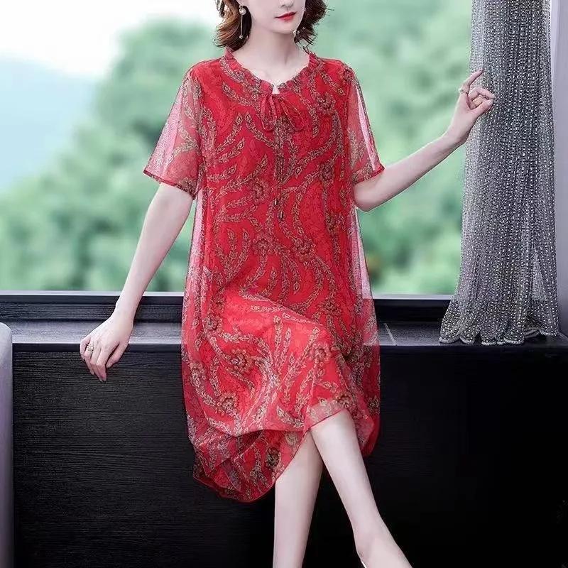 

Женские свободные повседневные платья больших размеров, платье для матери, тонкое дышащее платье трапециевидной формы для пожилых людей 4XL