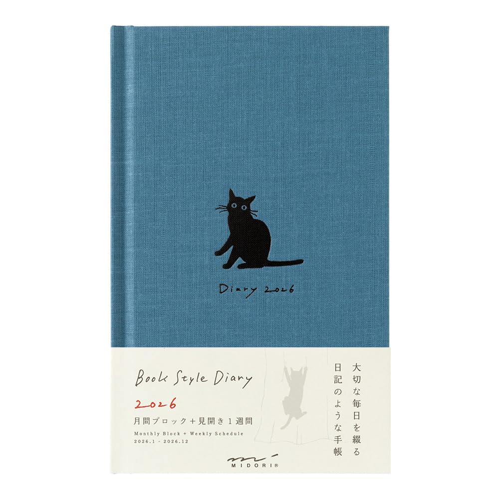Midori B6 Cat Navy 22378006 January Book-Style Diary, 2026, Weekly, Pattern, Blue, (Starts 2026)