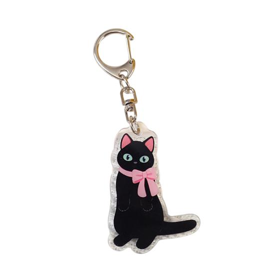 2D Flat Acrylic Cat Charm Keychain Pendant Black Cat Hanging