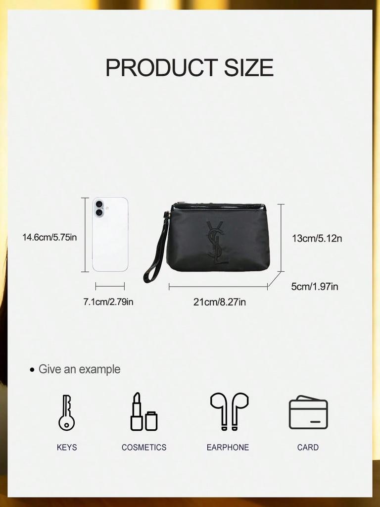 YSL Women's Makeup Bag, Women's Logo Cosmetic Storage Bag - Black Everyday Essential Organizer Bag