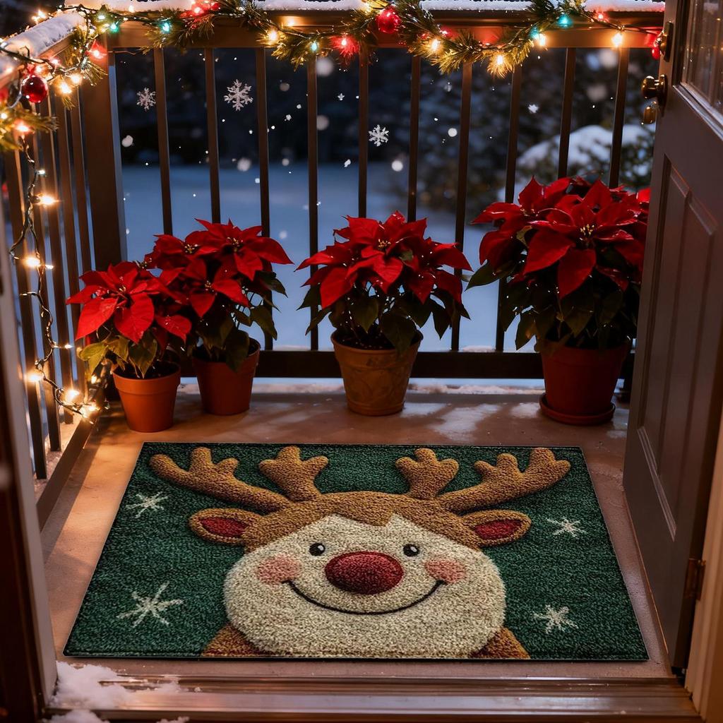 23.6x15.7 Inch Christmas Door Mat Non-Slip Reindeer Doormat Washable Absorbent Christmas Outdoor Mat 2025 Navidad Xmas Ornament