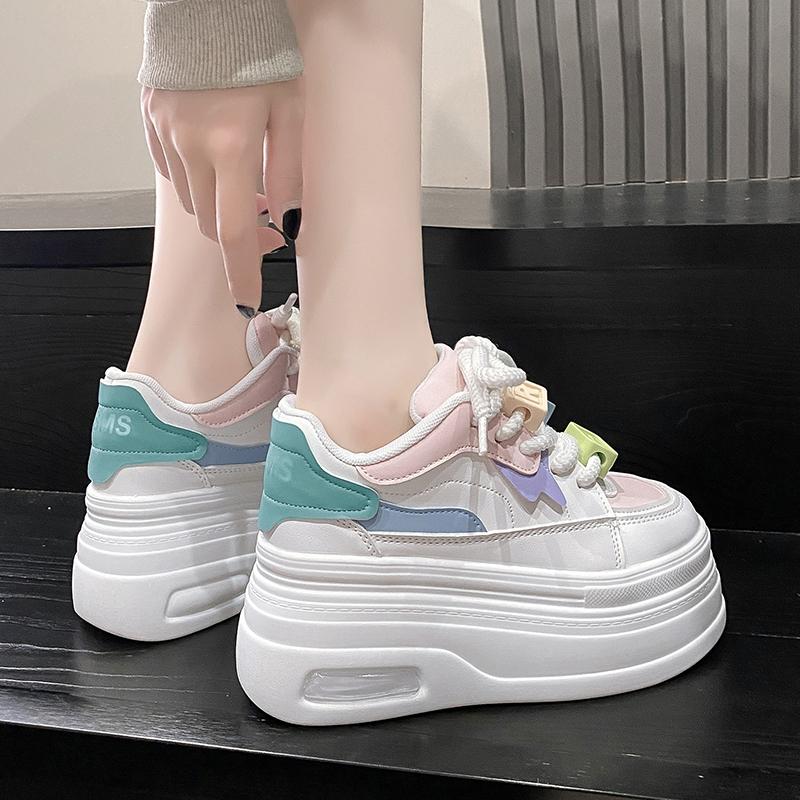 Fashion 8.5CM High Platform Shoes Women Autumn Chunky Sneakers Designer Kawaii Thick Sole Leather Sports Shoes Breathable Sneakers Woman
