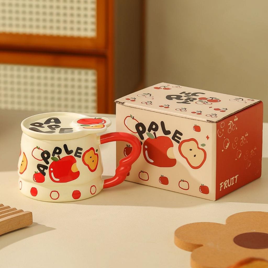 Creative and Personalized Fruit Ceramic Cup with Lid Mug with A Lid and Mug High Value Large Capacity Water Cup Office Drinking Gift