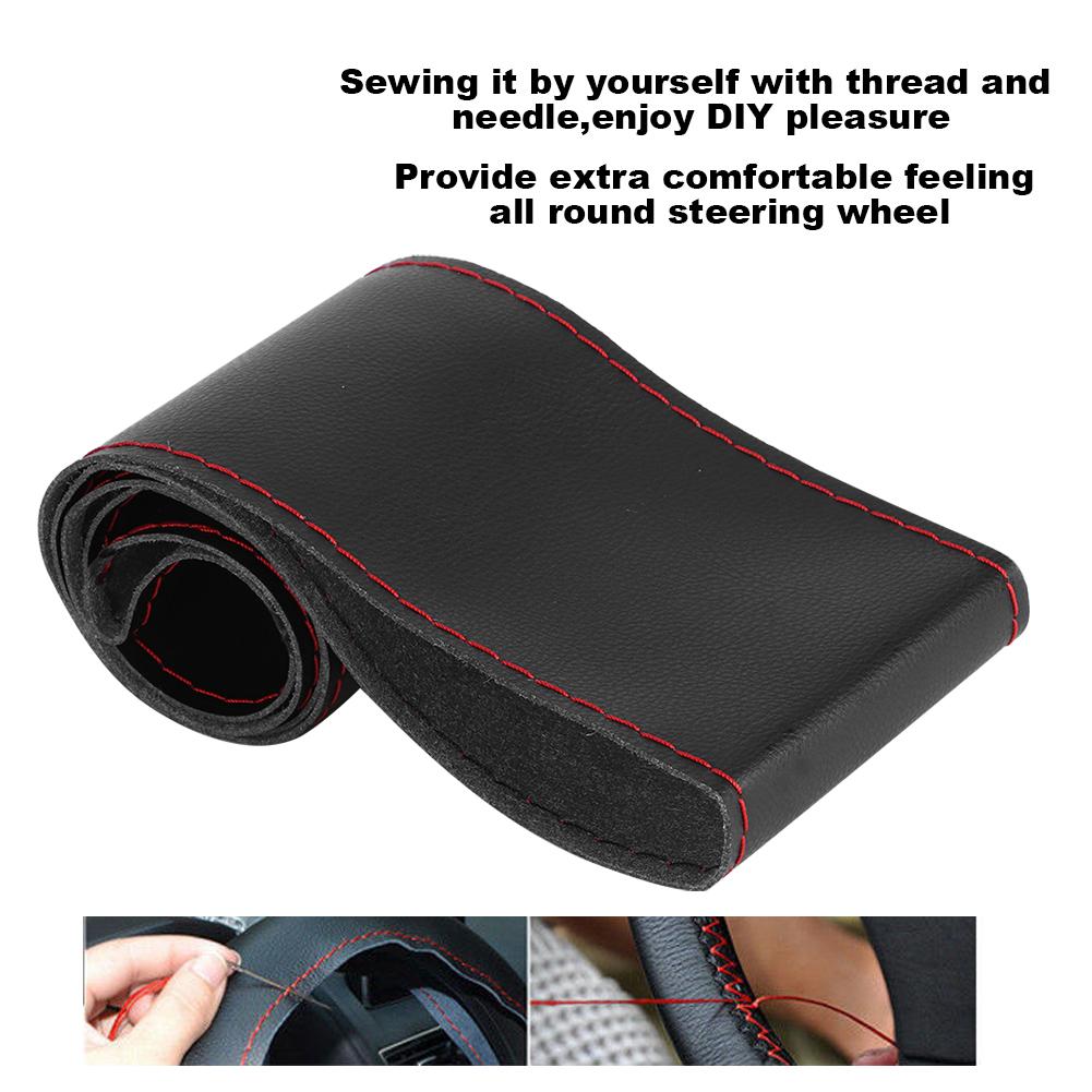 Microfiber Leather Steering Wheel Cover Universal DIY Sewing Car Interior Accessory 38cm 15in