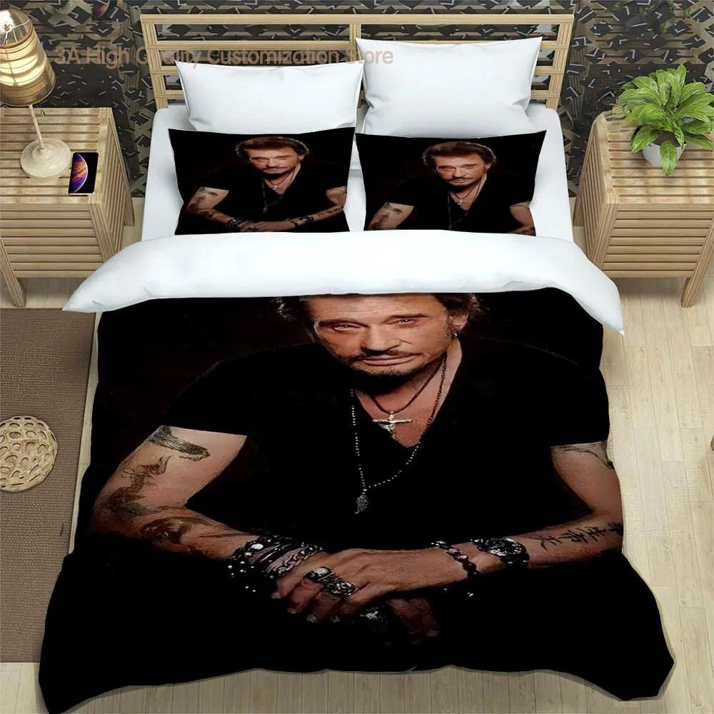 Rockstjärnan Johnny Hallyday Sängkläder utsökt sängkläder set påslakan sängtäcke set sängkläder set lyxig födelsedagspresent