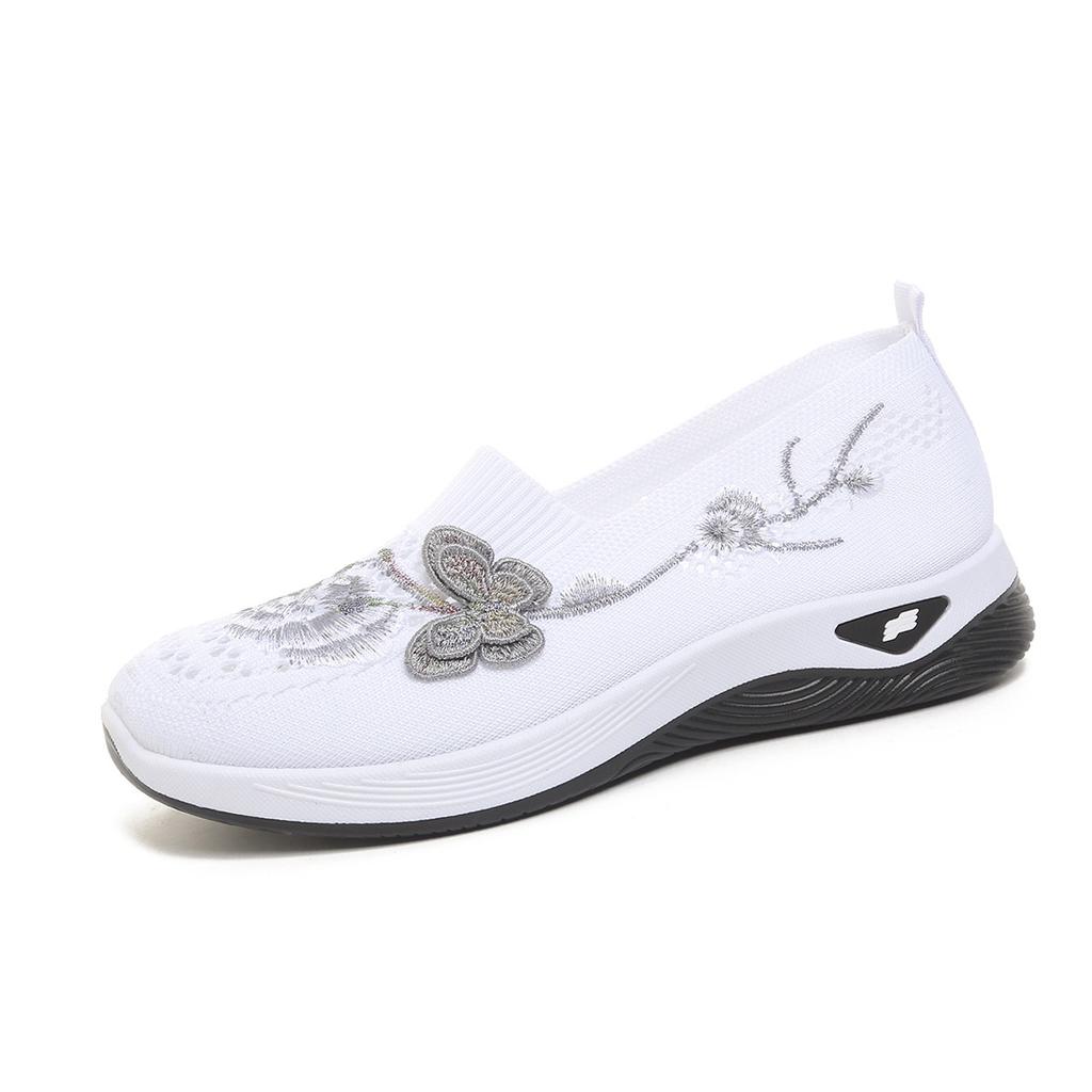 Embroidered Lightweight and Breathable Mesh Surface Sports Shoes, Women's Anti-slip Walking Shoes