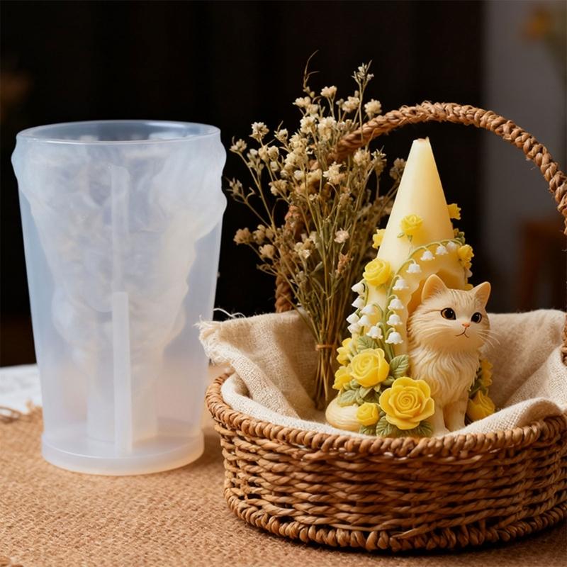 Food Grade Silicone Candle Mould in Realistic Cats and Flower House Designs Easy Demoulding