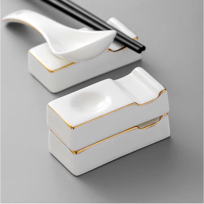 Gold Rim Ceramic Chopstick Rest Set