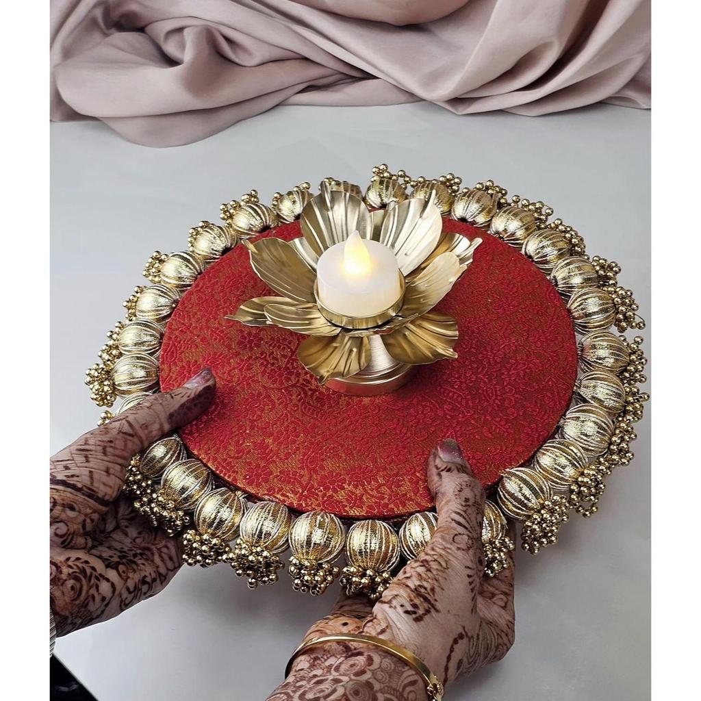 SATYAM KRAFT 1 Pc Handmade Jhumki Platter (10 Inch) with Gota Patti & Golden Moti