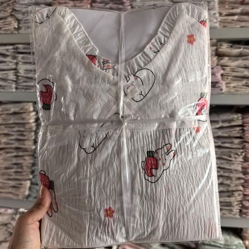 With Chest Pad Anti-exposure Nightdress Summer New Woven Foamed Cotton Suspender Dress Cute Sweet Girl Sleeveless Pajamas