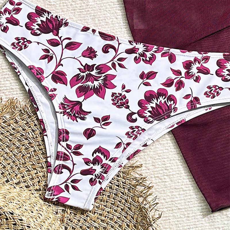 2025 European & American Print Lace-Up Bikini: Sexy Three-Piece Swimsuit Women's Beachwear