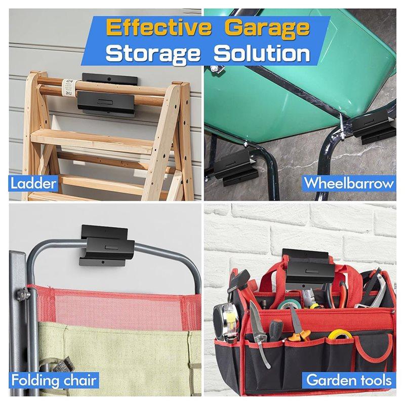 A84E-For Ladders Hooks(4Pcs) For Garage Wall- Wall-Mount Heavy-Duty Design Fits For Ladders, Wheelbarrow, Chair& Patio Furniture