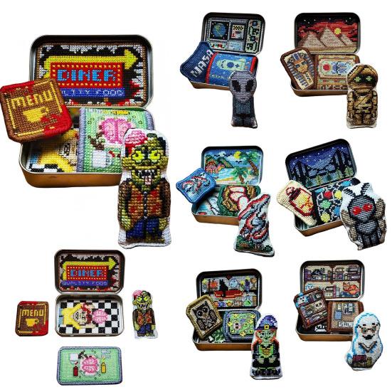Tin Box Embroidery Kit Horror Themed Cross Stitch Kit Vintage Sewing Kit Halloween Embroidery Craft Set Gift for Embroidery Enthusiast