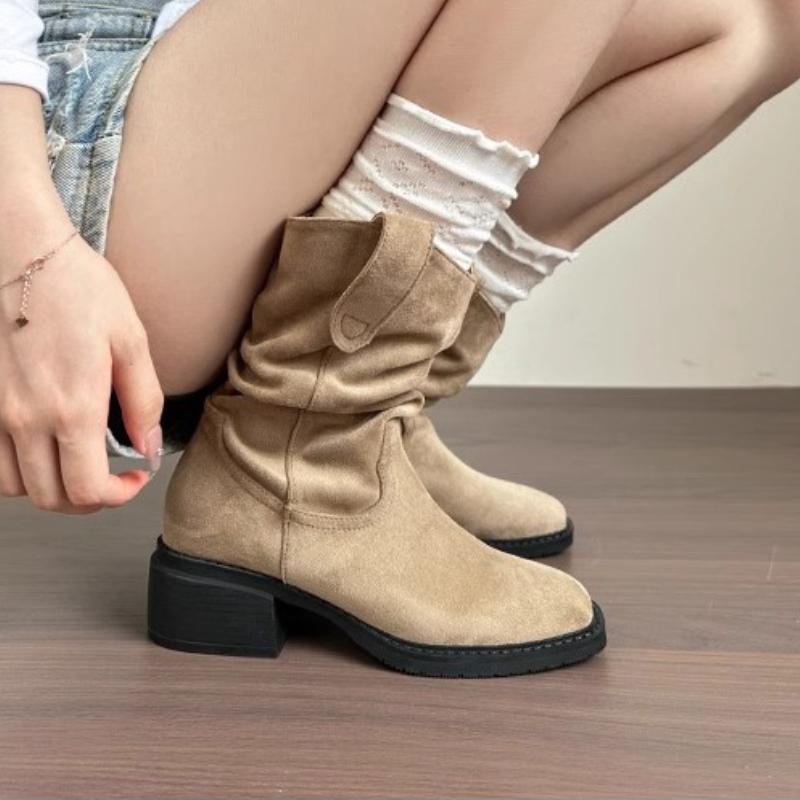 Fashion Luxury Women's Boots Fall Square Heel Ankle Boots Fashion Pleated Designer High Heels for Women New Suede Chelsea Boots Zapatos