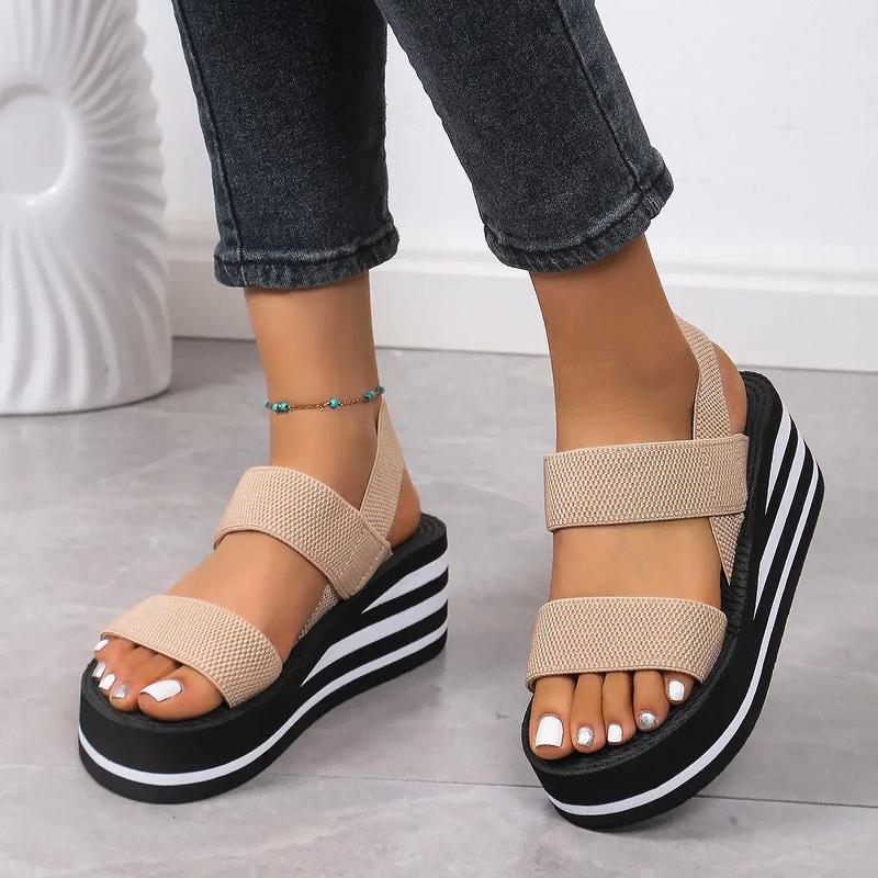 Women s Striped Black and White EVA Platform Sandals - Height-Boosting Roman Style 39 хаки