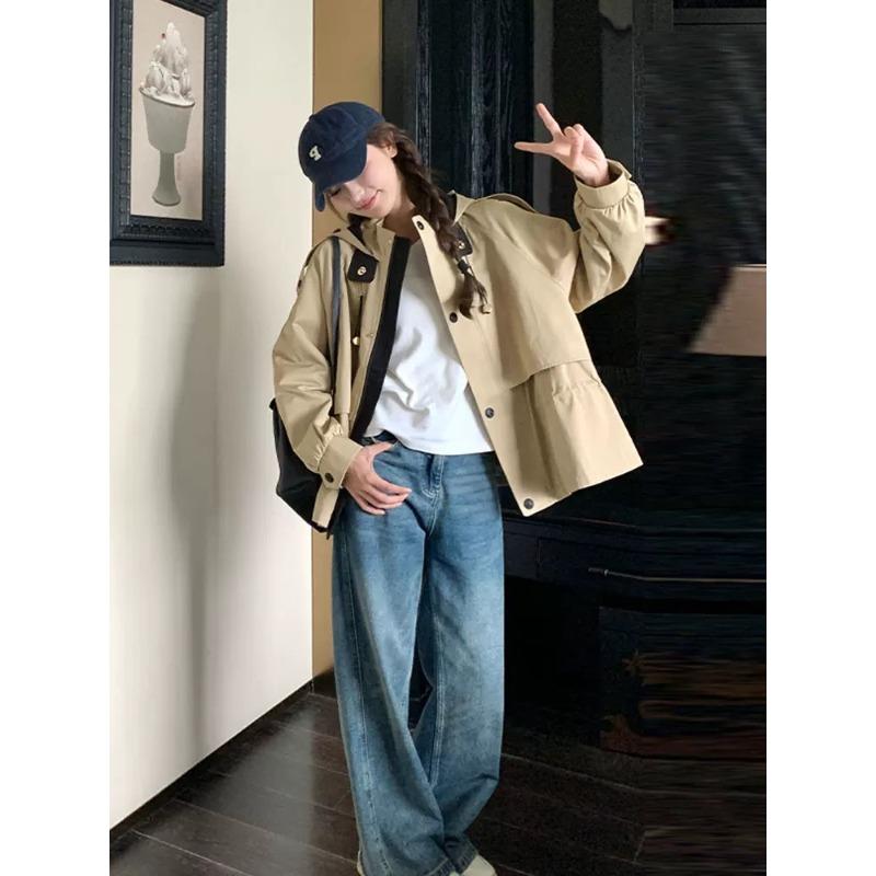 Design Retro Slim Workwear Drawstring Windbreaker Jacket Women's New Arrival Autumn Casual Top