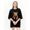 Oversized T Shirt Black Orange Cat Print Casual Wear for Women Summer Fashion Streetwear Top Unisex Loose Fit Graphic Tee