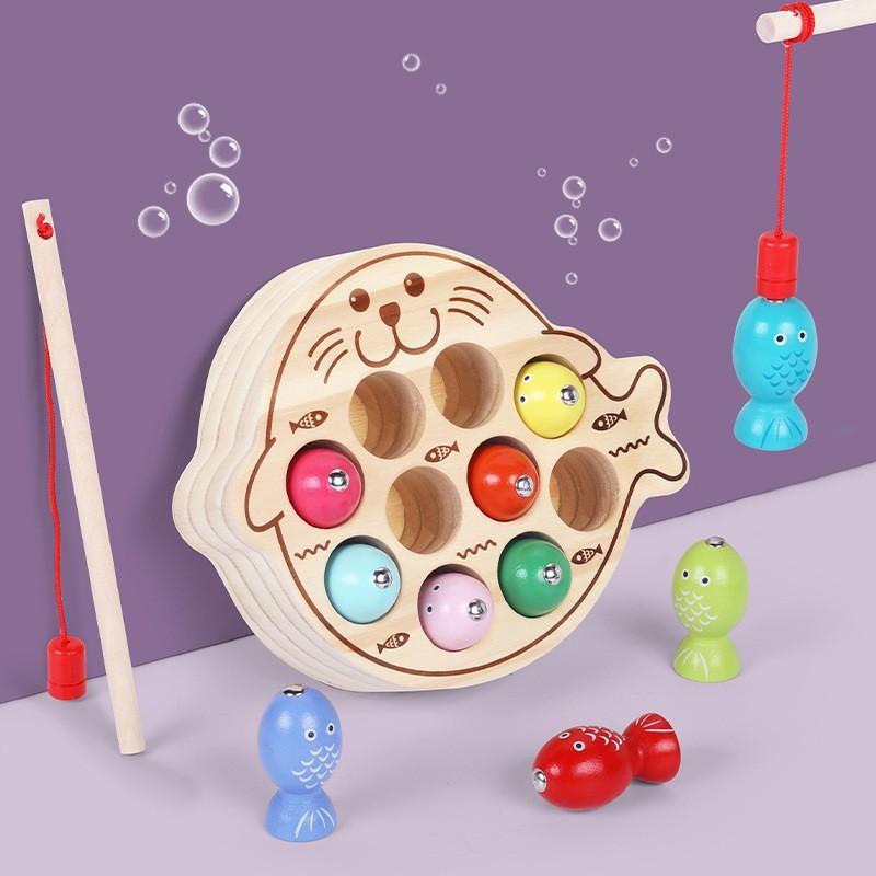 Wooden Childrens Magnetic Fish Catching Toy For Early Education And Focus Development