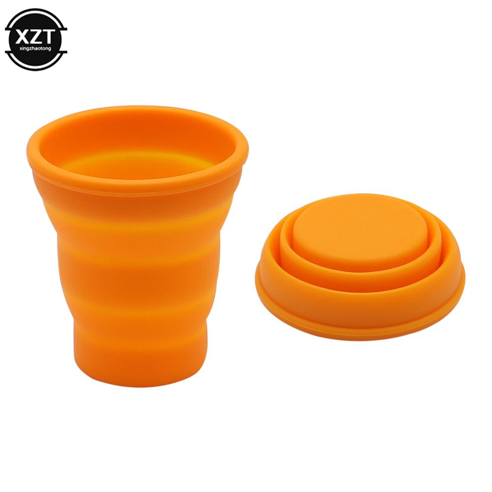 

200ML Folding Cup Mini Retractable Silicone Teacup Outdoor Travel Coffee Telescopic Drinking Mug w/ Lid Heat Resistant Portable оранжевый