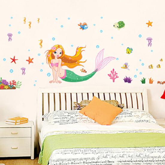 Nálepka na zeď z PVC pro děti princezna mořská panna do ložnice