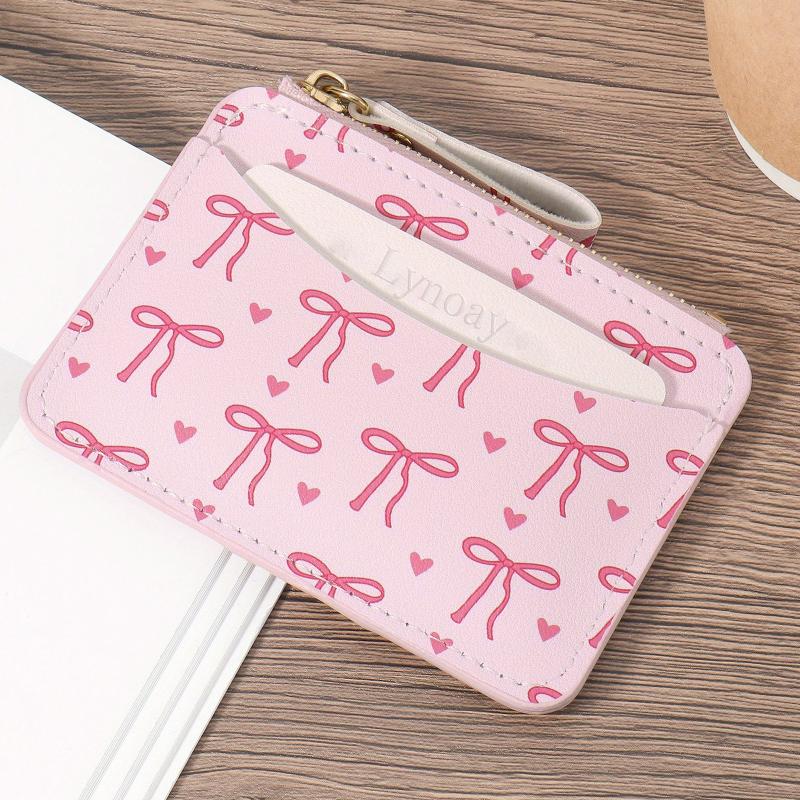 Trendy Simple Bow Coin Bag Ultra-Thin Credit Card Holder Zipper Wallet Cute Lightweight Money Change Pouch Birthday Gifts