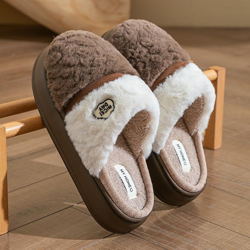 Thick Bottom Non-slip Couple Cotton Slippers Winter Home Plush Warm Cotton Slippers Indoor Household Plush Mop