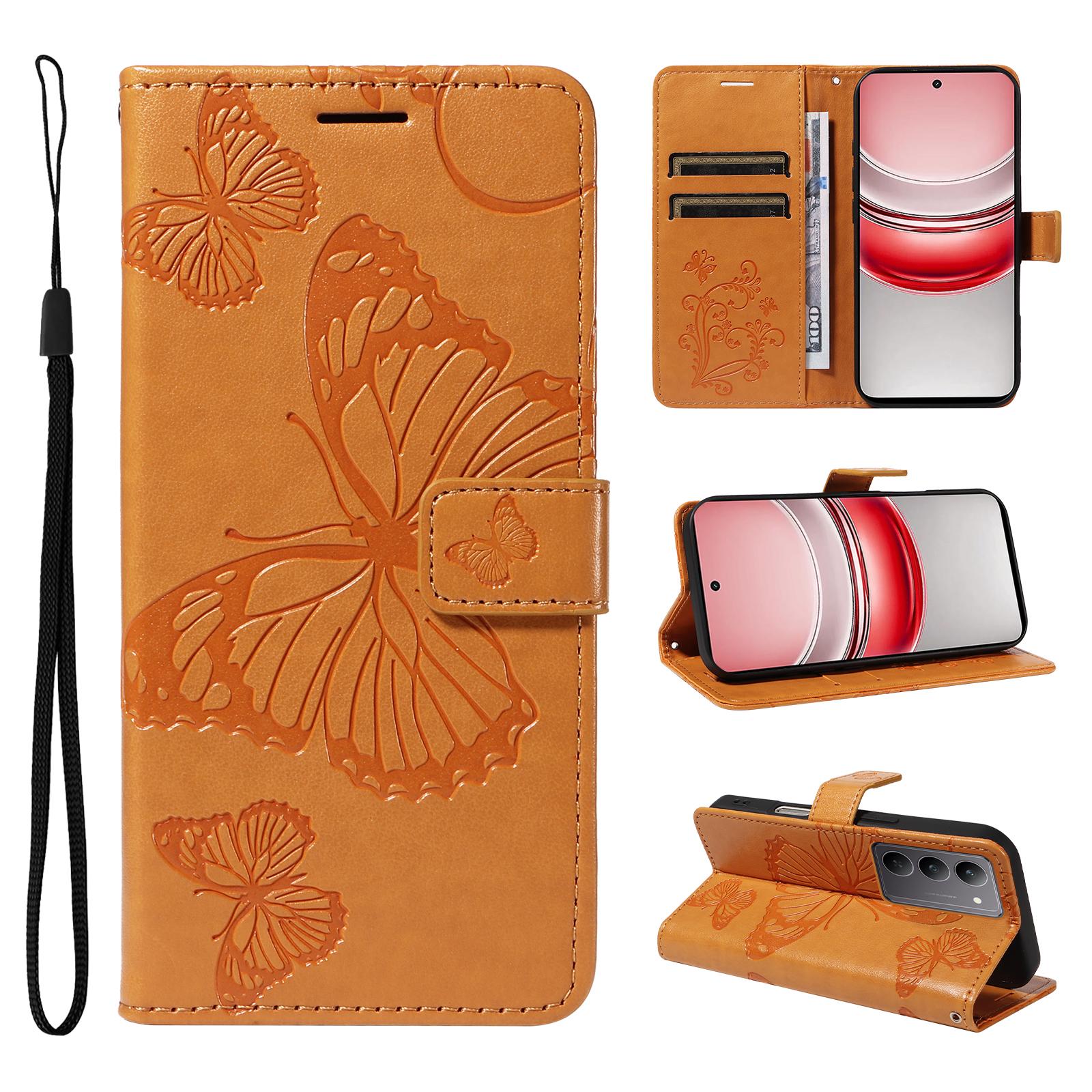 

For Realme C75 4G Wallet Case Floral Butterfly Imprinted Leather Phone Cover Stand Yellow