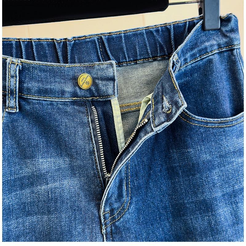 DIMANAF 2026 Autumn Winter New Plus Size Women Loose Fit Denim Pants Embroidery Decorated Blue