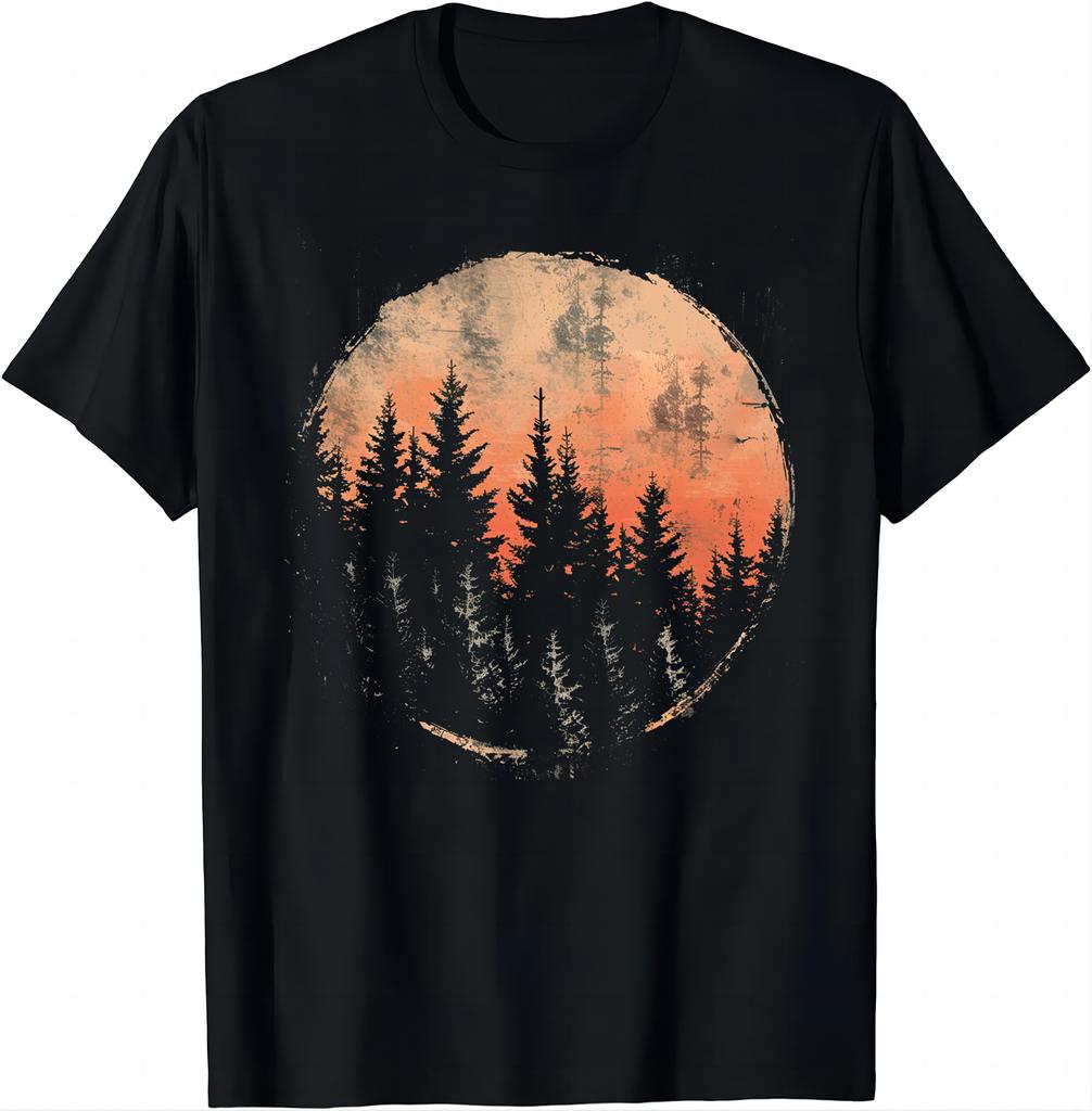 Retro Forest Print Tee  Vintage Style Shirts  Graphic T Shirts Tops T Shirts for Men Camisas  Streetwear Ropa De Hombre