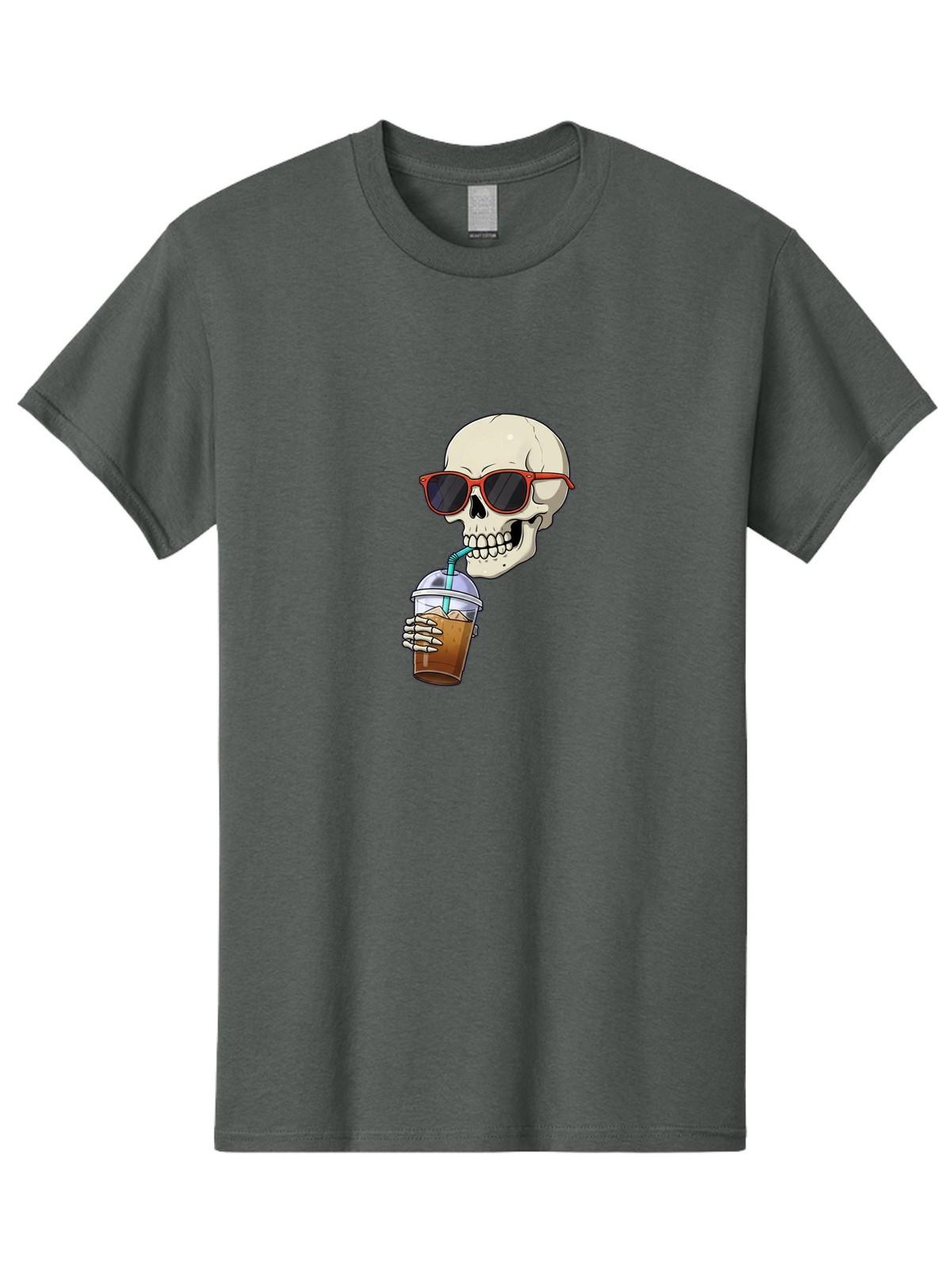 Skull-With-Sunglasses-Drinking Mens Graphic Tee, 100% Cotton, Casual Summer Wear S разноцветный
