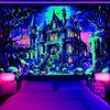 Sunshin Blacklight Halloween Tapestry UV Reactive Moon Castle Tapestries Trippy Skull Room Decor Black Light Gothic Posters Wall