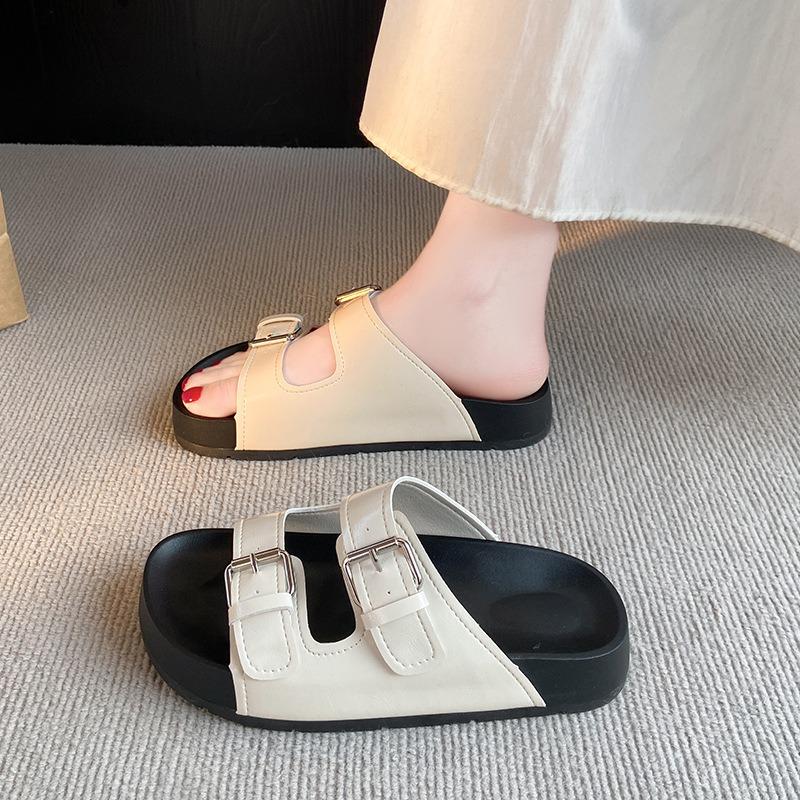 Slippers women's summer outer wear new thick-soled casual non-slip soft-soled beach one-word sandals retro vacation shoes