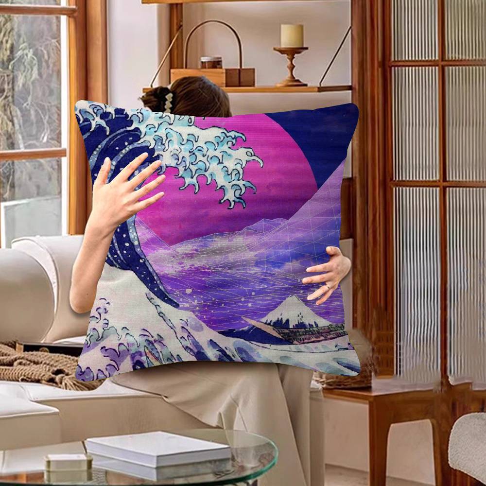 Japanese Wave Pillowcases Home Bedding Decorative Pillow Cover Wedding Super Soft Pillow Case